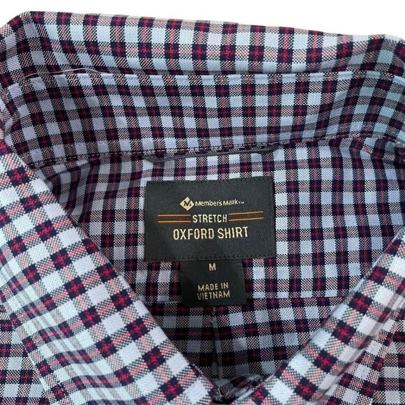 Member’s Mark Oxford Shirt Men’s Size Medium Red Blue Plaid Stretch - New - Picture 2 of 5